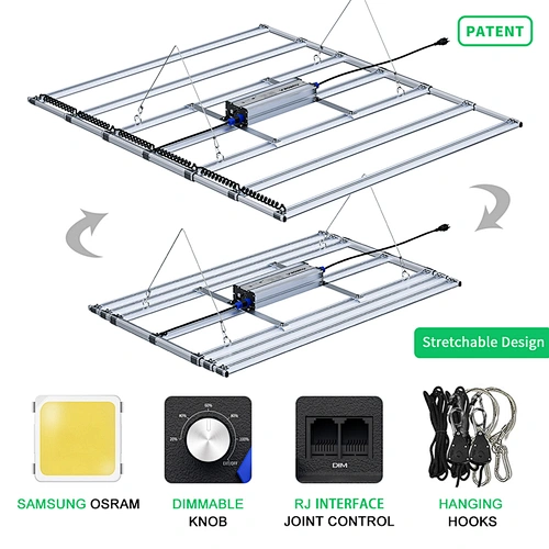Patented 800W led grow light bar Retractable design  adjust PPFD design with dimmable nob and 2 RJ45