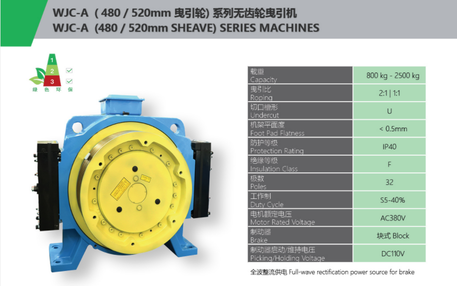 WJC-A Series GEARLESS TRACTION Machines SPECIFICATION