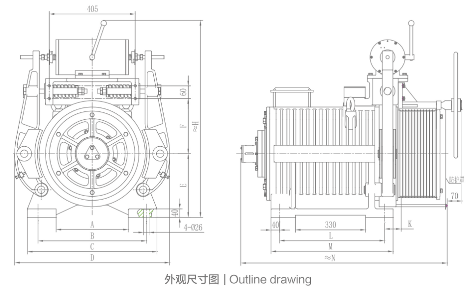 Bluelight WYT-Y PM Elevator Traction Machine outline drawing
