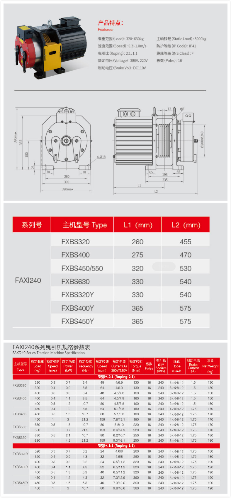 FAXI Elevator Traction Machine FAXI240 Features