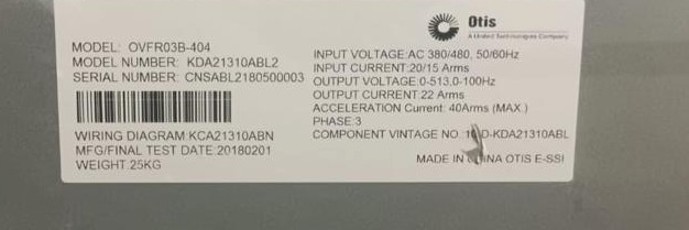 OTIS Elevator Inverter Controller Lift Control Drive OVFR03B-404 KDA21310ABL1 KDA21310ABL2
