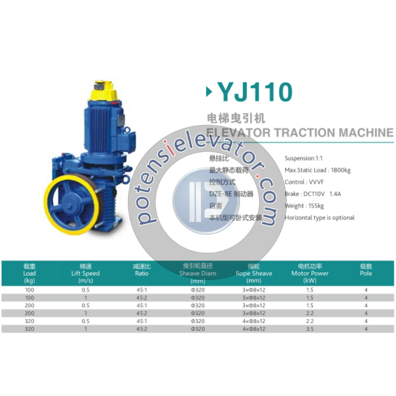 Geared Traction Machine YJ110 For TORIN | TORIN Geared Traction Machine Supplier