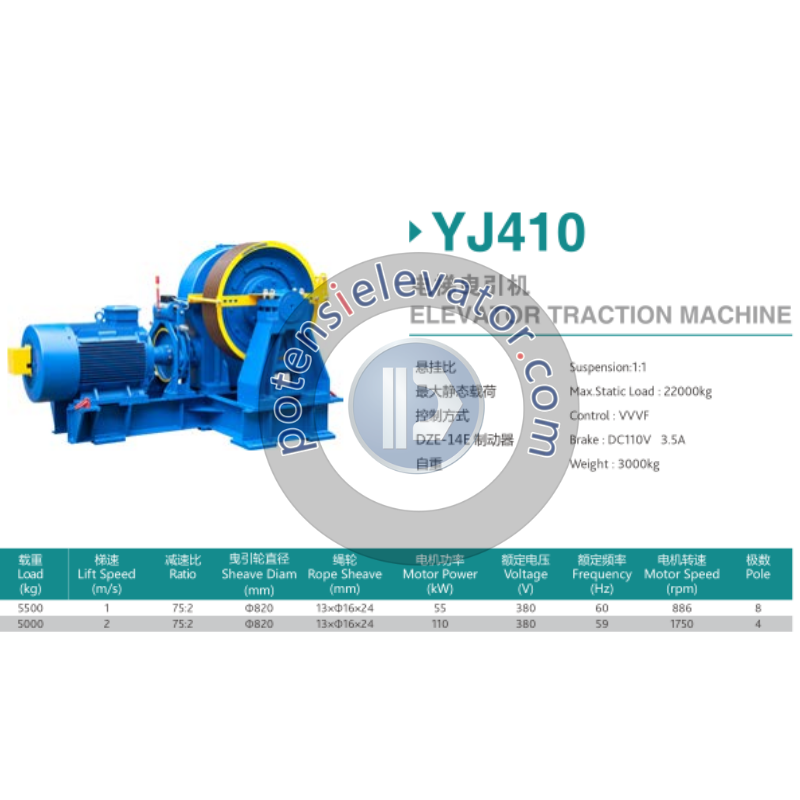 VVVF Geared Traction Machine YJ410 For TORIN | TORIN Elevator Motor
