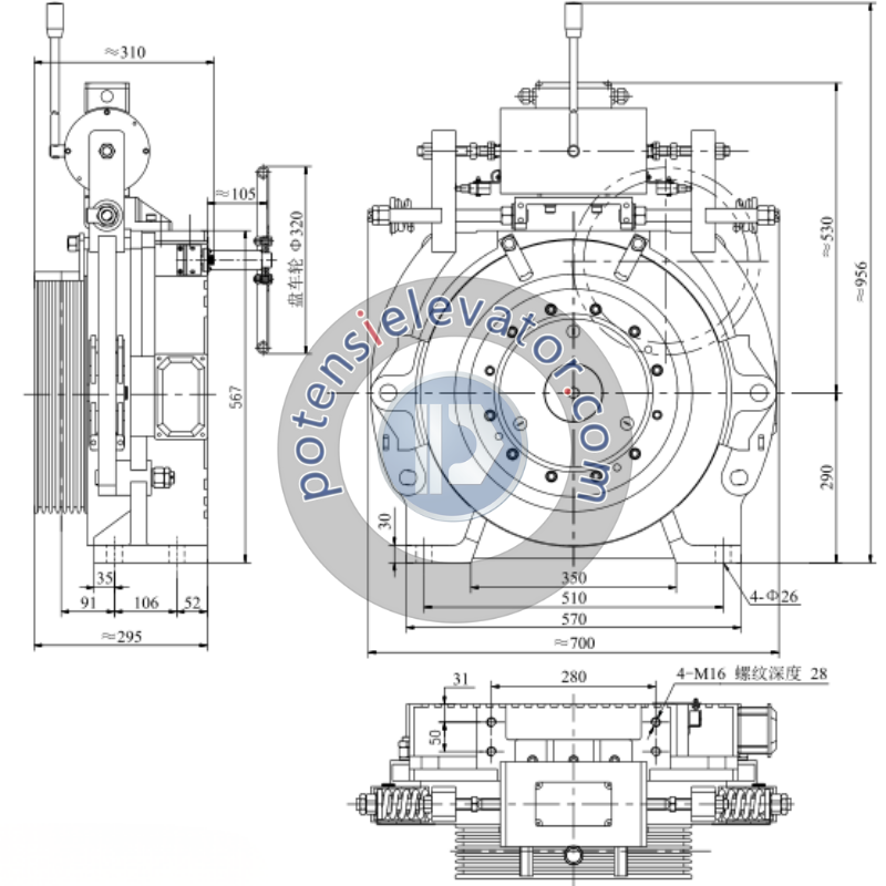 Gearless Traction Machine GTW2S For TORIN | Elevator Traction Machine