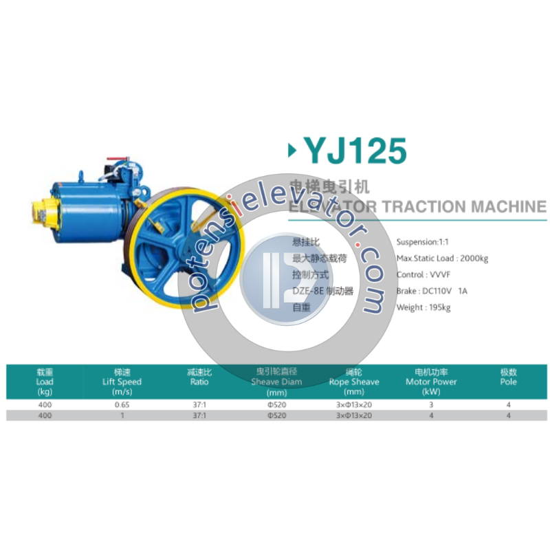Geared Traction Machine YJ125 For TORIN | TORIN Geared Traction Machine Supplier