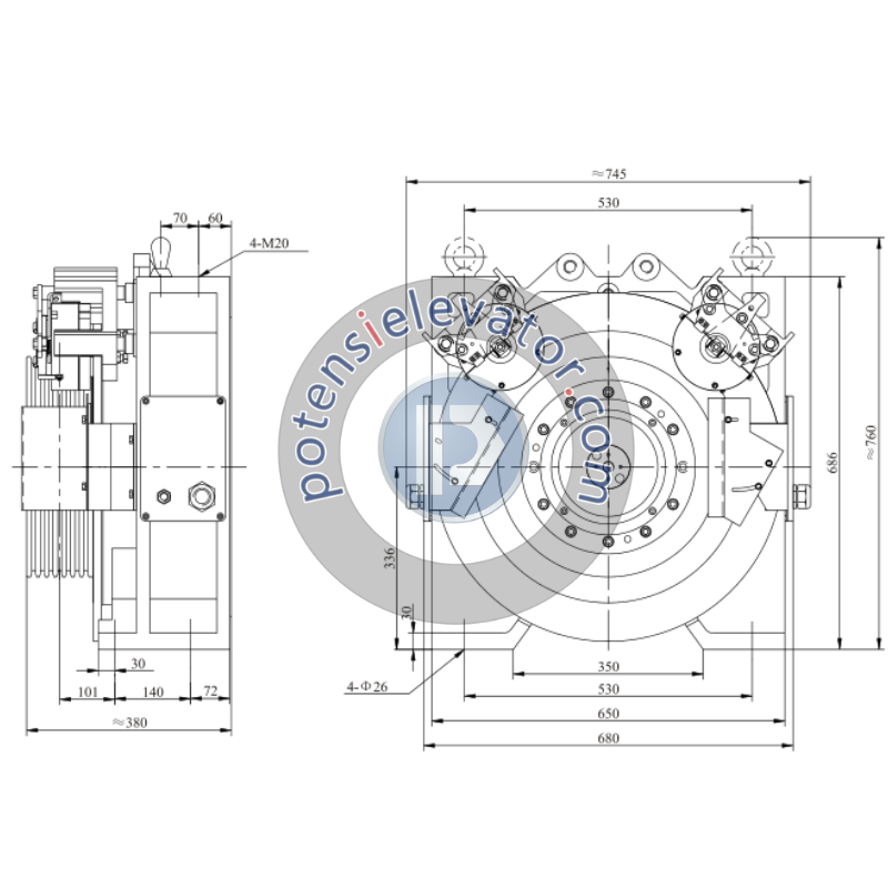 Elevator Traction Motor GTW3 For TORIN | Gearless Traction Machine