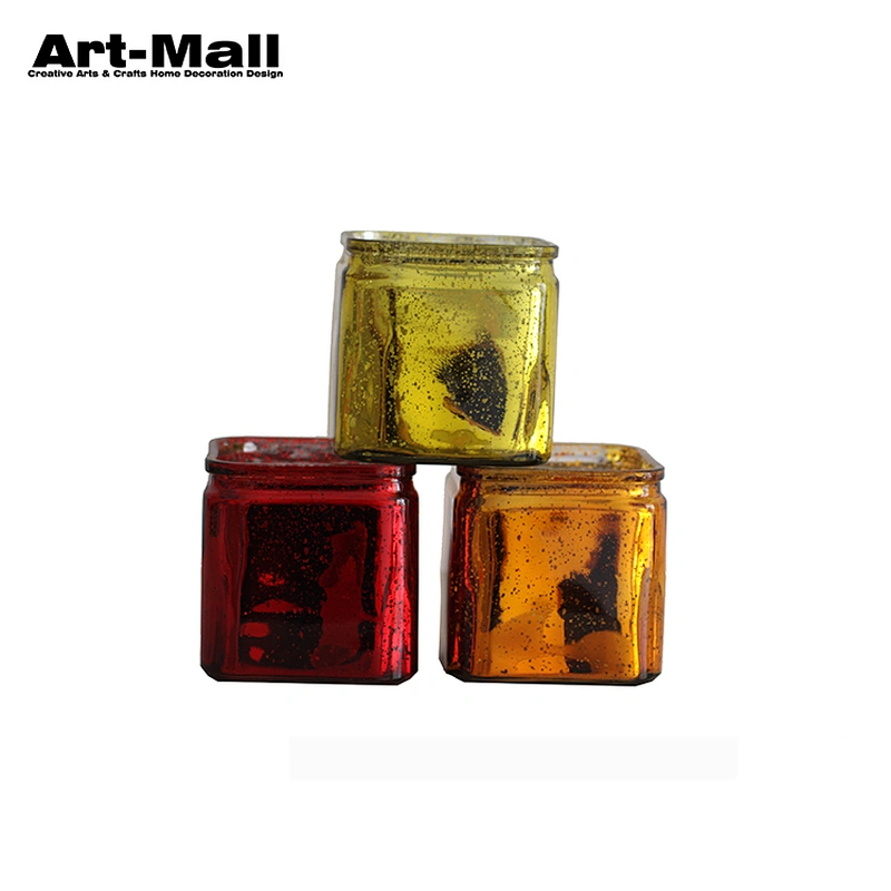 Direct Factory Price Table Yellow Red Square Glass Candle Holder