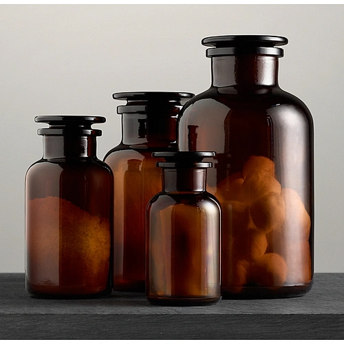 Wholesale 30ml 60ml 125ml 250ml 1000ml amber glass apothecary bottles with stoppers  reagent bottle wide mouth