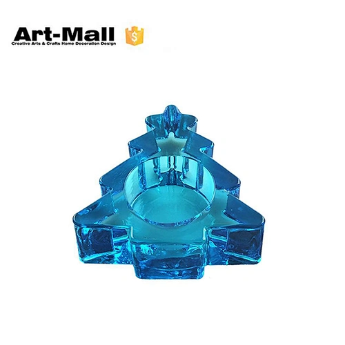 Christmas tree shape colorful glass votive tealight candle holder