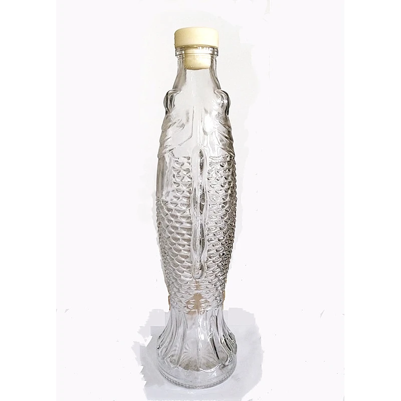 500ml16oz Wholesale New Design fish Unique Style Animal glass bottles Custom water bottle with airtight lid for beverage liquor