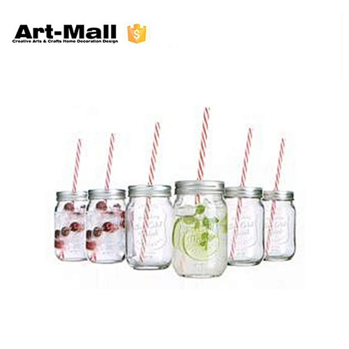 Wholesale New Design Colored Cheap Glass Mason Jar With Straw