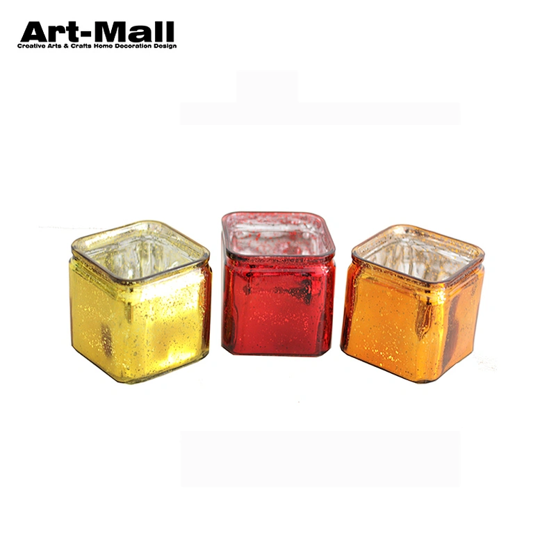 Direct Factory Price Table Yellow Red Square Glass Candle Holder