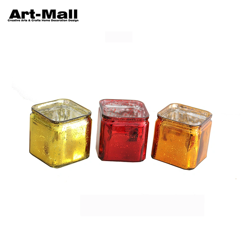 Direct Factory Price Table Yellow Red Square Glass Candle Holder