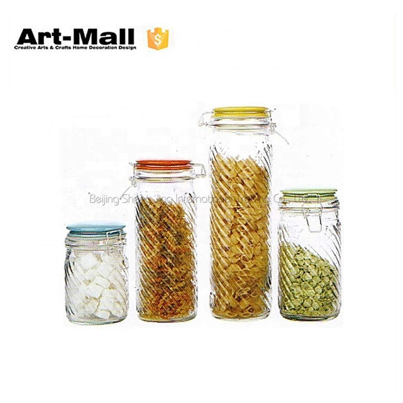 Hot sale clear glass round glass jars and lids with colorful ceramic lid