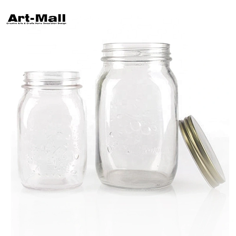 Durable clear food storage glass mason jar with metal lids