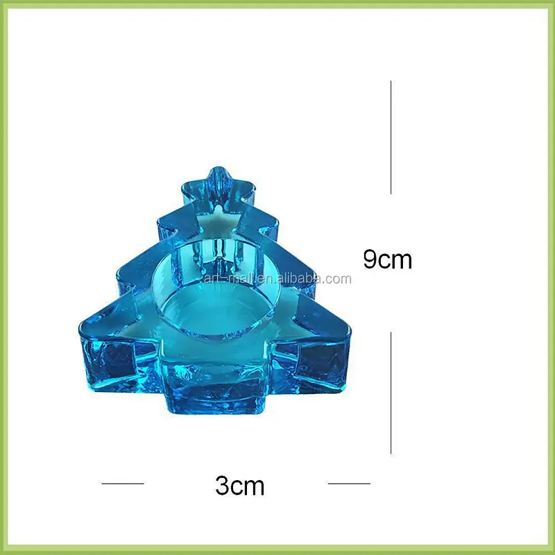 Good quality tree shaped blue glass candle holder
