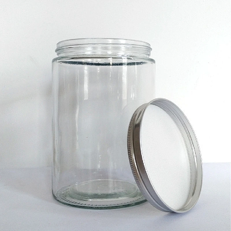 8/16/25oz Empty Black White Glass jar food Container Glass bottle Glass jars with metal lid for snack food