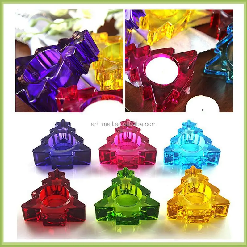Good quality tree shaped blue glass candle holder