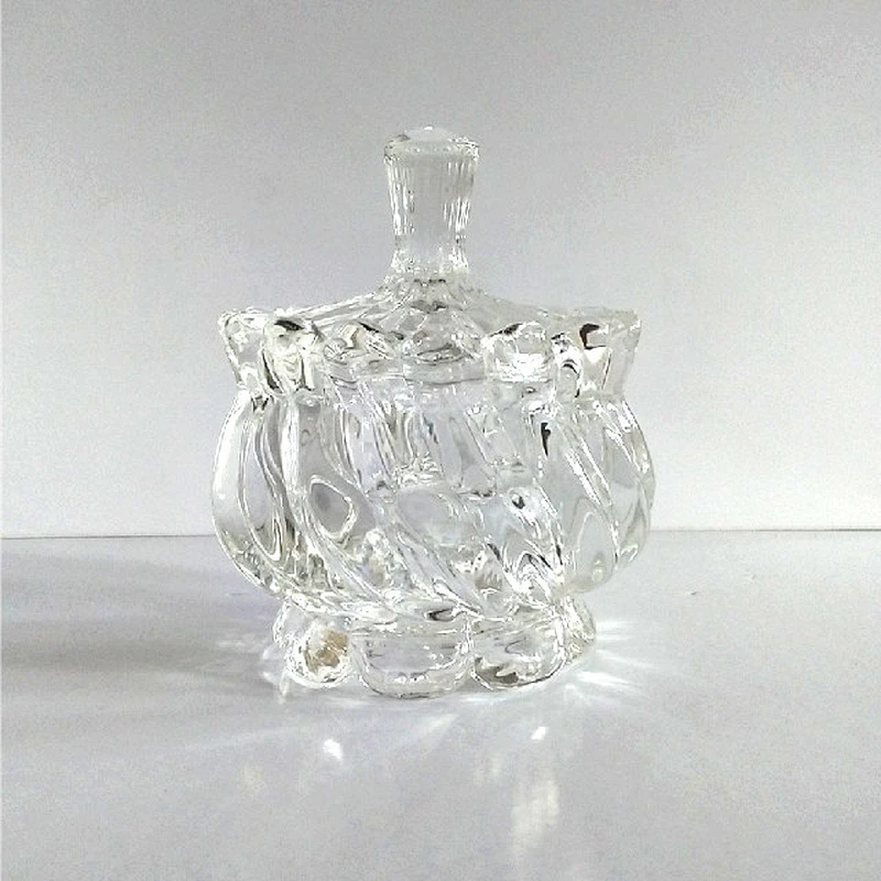 Hot sale Transparent Wholesale Glass Sugar Candy Bowl/Jar with Lid Small Candy Cookie Empty Spice jars