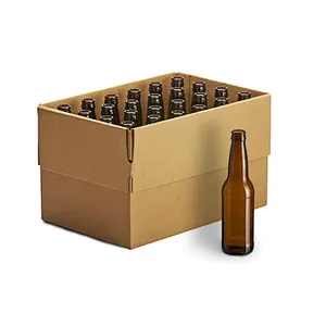 Empty Clear Wholesale 330ml 12oz black brown amber beer glass bottle with beer crown caps