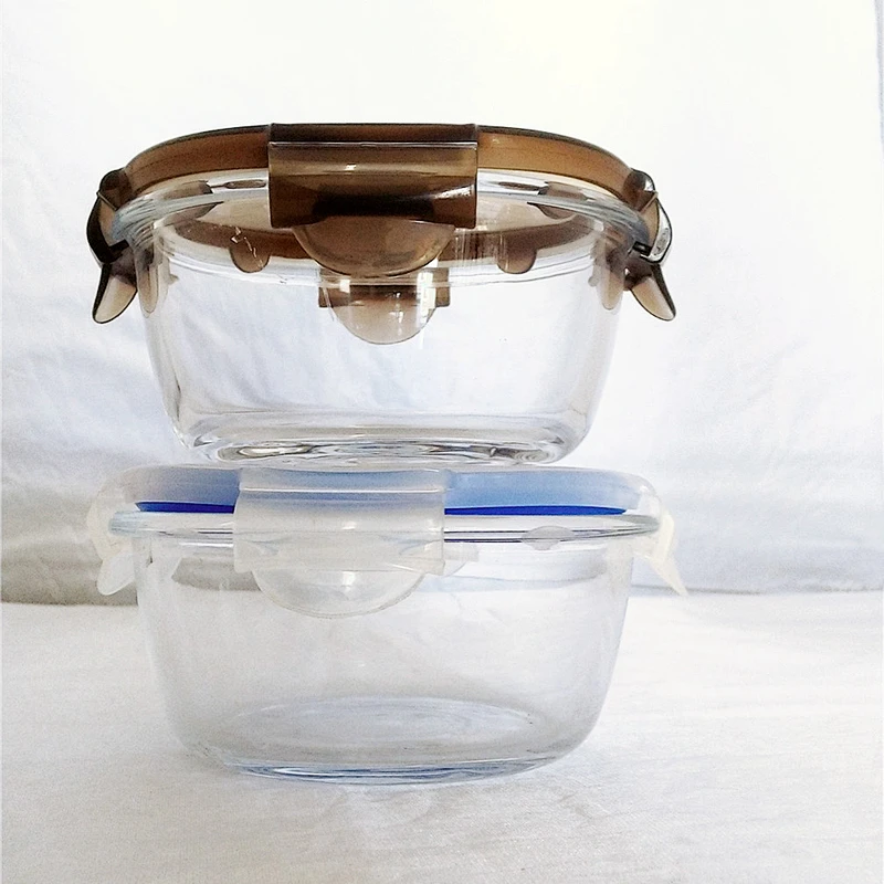 New design food grade round lunch box large glass mixing bowls glass storage bowl with lid plastic