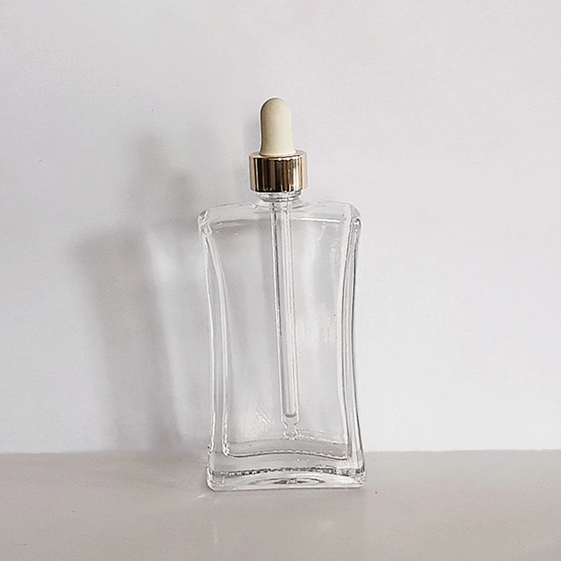 30ml 50ml 100ml flat square transparent glass dropper bottle with glass dropper bottle for essential oil Perfume bottle