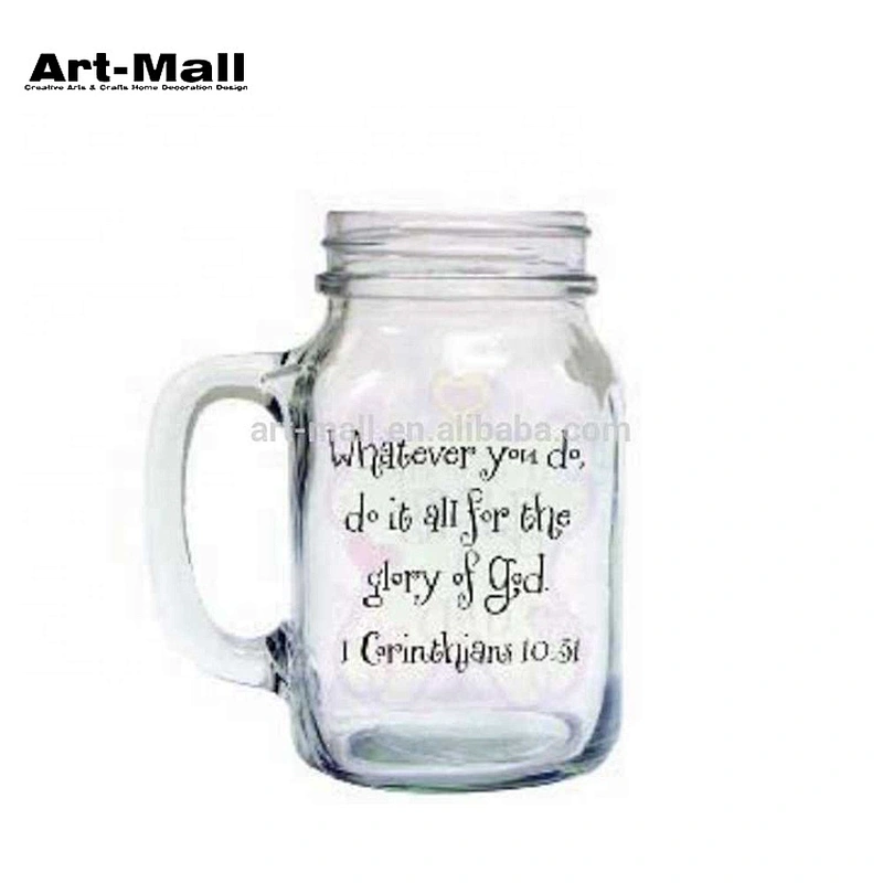 Latest design clear heat resistant mason jar with handle