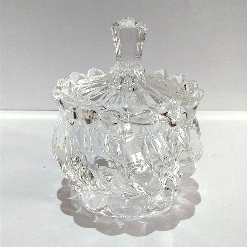 Hot sale Transparent Wholesale Glass Sugar Candy Bowl/Jar with Lid Small Candy Cookie Empty Spice jars