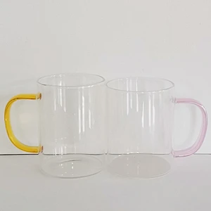 HOT sale Borosilicate Heat-Resistant Transparent Thicken Glass Cup Tea Cups Beer Mug  with colour handle