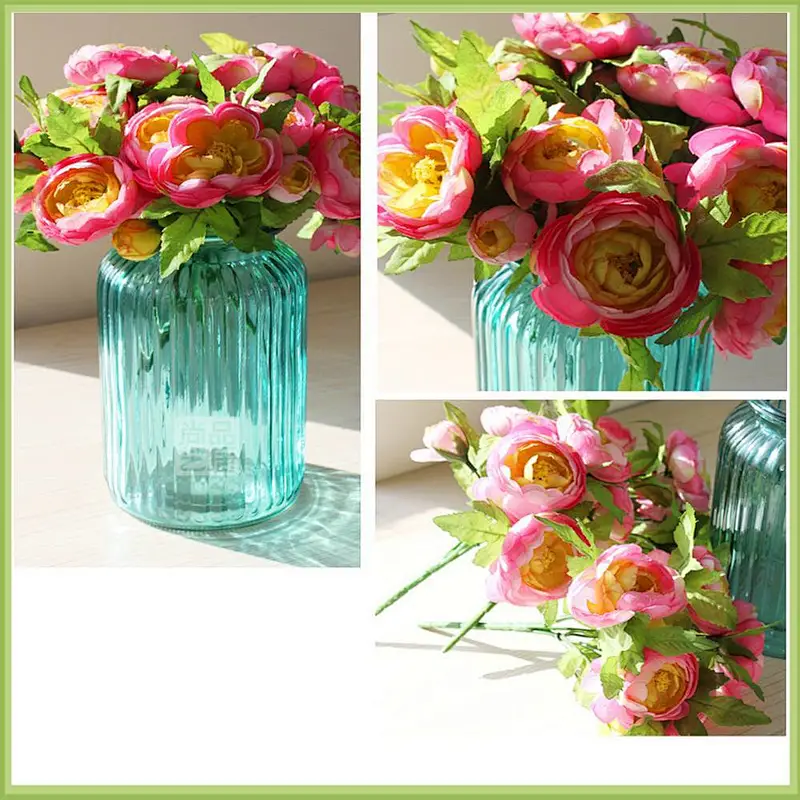 Modern minimalist blue stripe home decorative floral glass vase