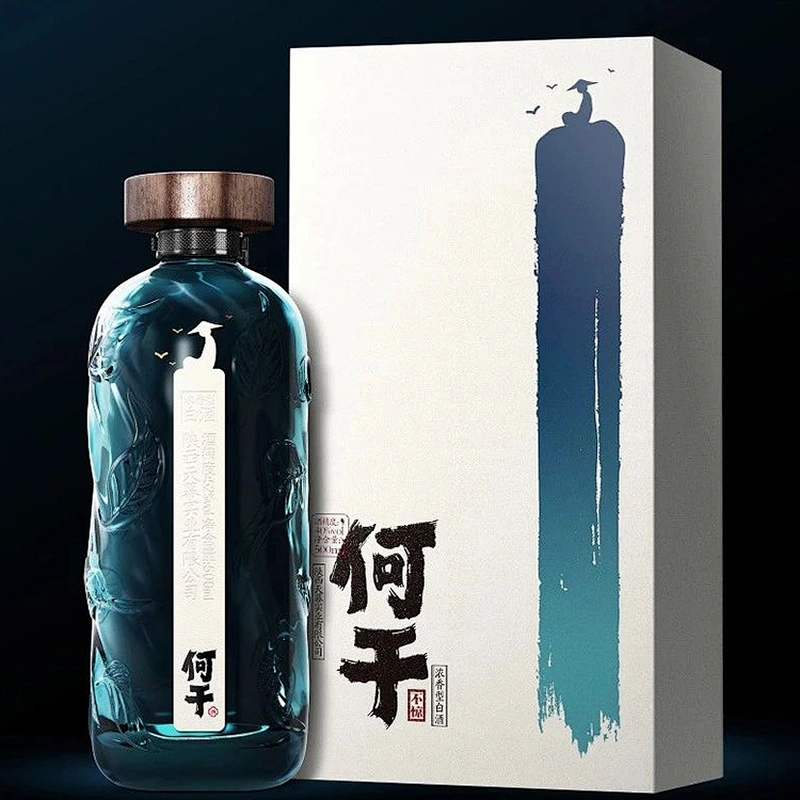Custom high quality transparent sky blue 500ml antique green glass wine bottle