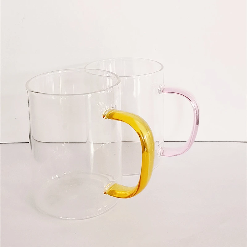 HOT sale Borosilicate Heat-Resistant Transparent Thicken Glass Cup Tea Cups Beer Mug  with colour handle