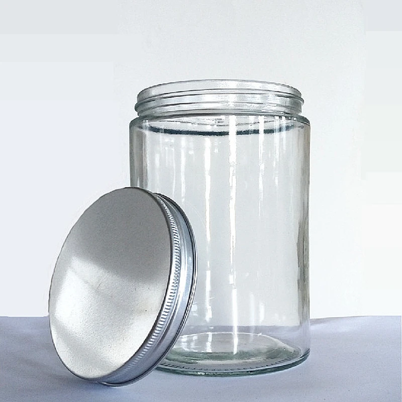 8/16/25oz Empty Black White Glass jar food Container Glass bottle Glass jars with metal lid for snack food