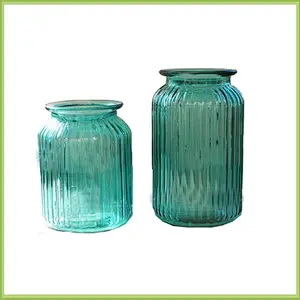 Modern minimalist blue stripe home decorative floral glass vase