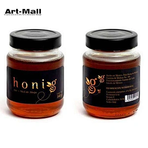 Wholesale round shape jam clear glass honey jar with black lid