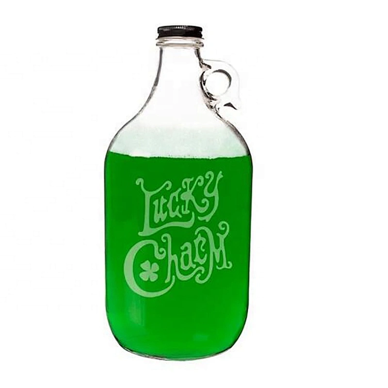 High Quality Glass Material Logo Printing Round Drinking Water Bottle With Stainless Steel Lid