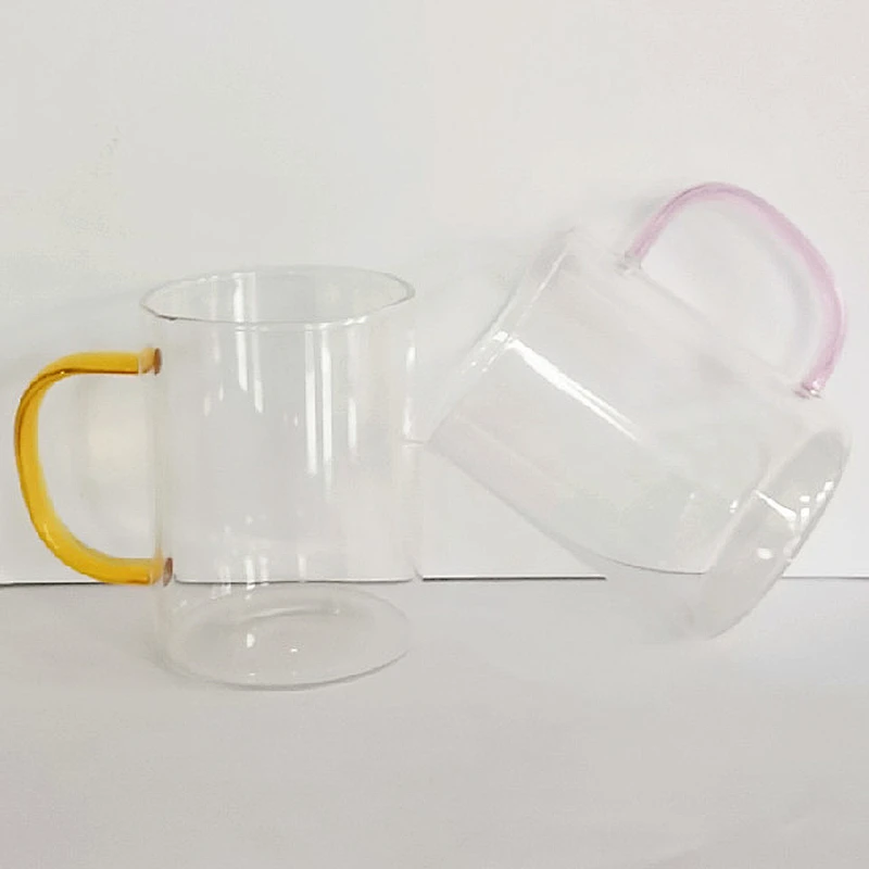 HOT sale Borosilicate Heat-Resistant Transparent Thicken Glass Cup Tea Cups Beer Mug  with colour handle