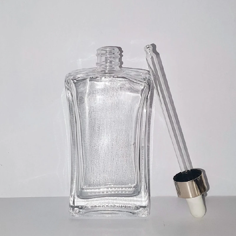 30ml 50ml 100ml flat square transparent glass dropper bottle with glass dropper bottle for essential oil Perfume bottle