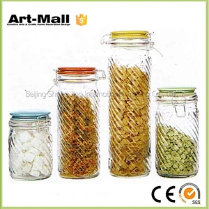 Hot sale clear glass round glass jars and lids with colorful ceramic lid