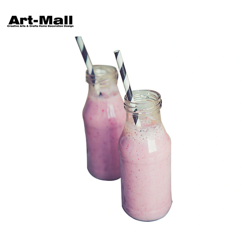 Mini fancy wide mouth bottles glass 200ml drinks with reusable straw