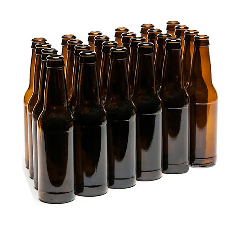 Empty Clear Wholesale 330ml 12oz black brown amber beer glass bottle with beer crown caps