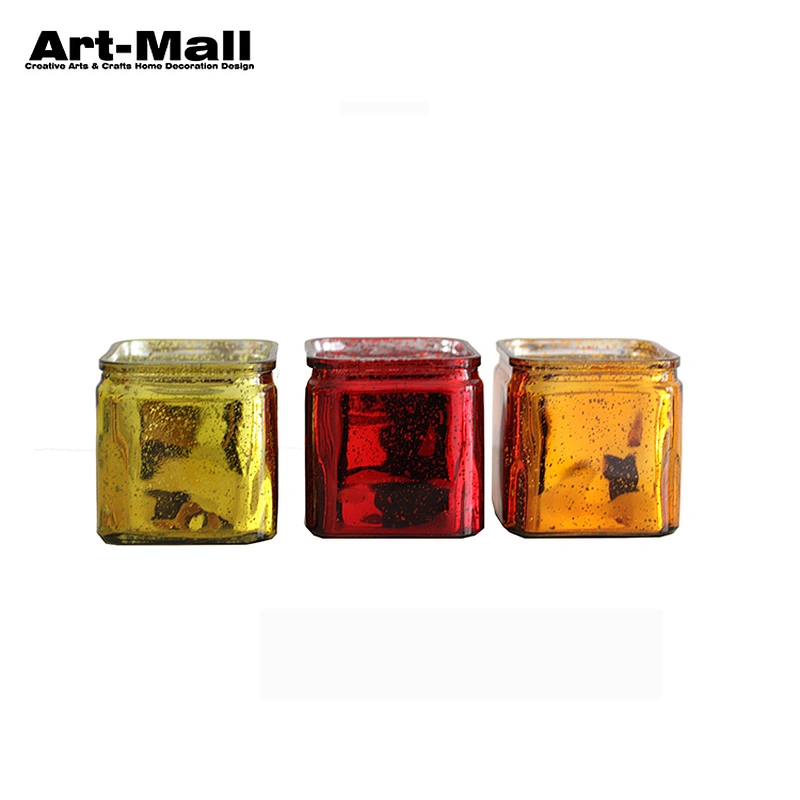 Direct Factory Price Table Yellow Red Square Glass Candle Holder