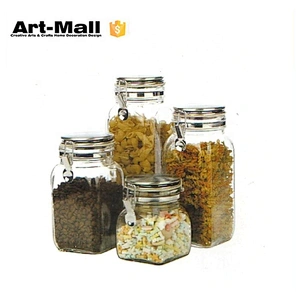 Four set square shape fancy glass mason jars with lids