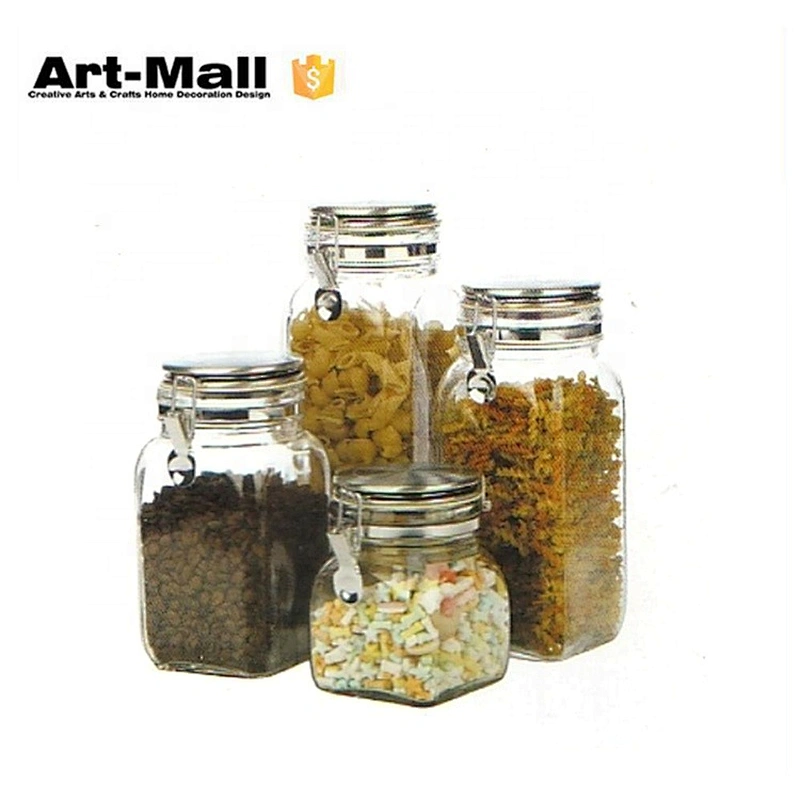 Four set square shape fancy glass mason jars with lids