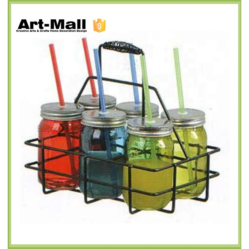 Wholesale Round Shape Colored 16OZ Glass Mason Jar With Handle