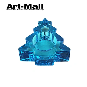 Good quality tree shaped blue glass candle holder