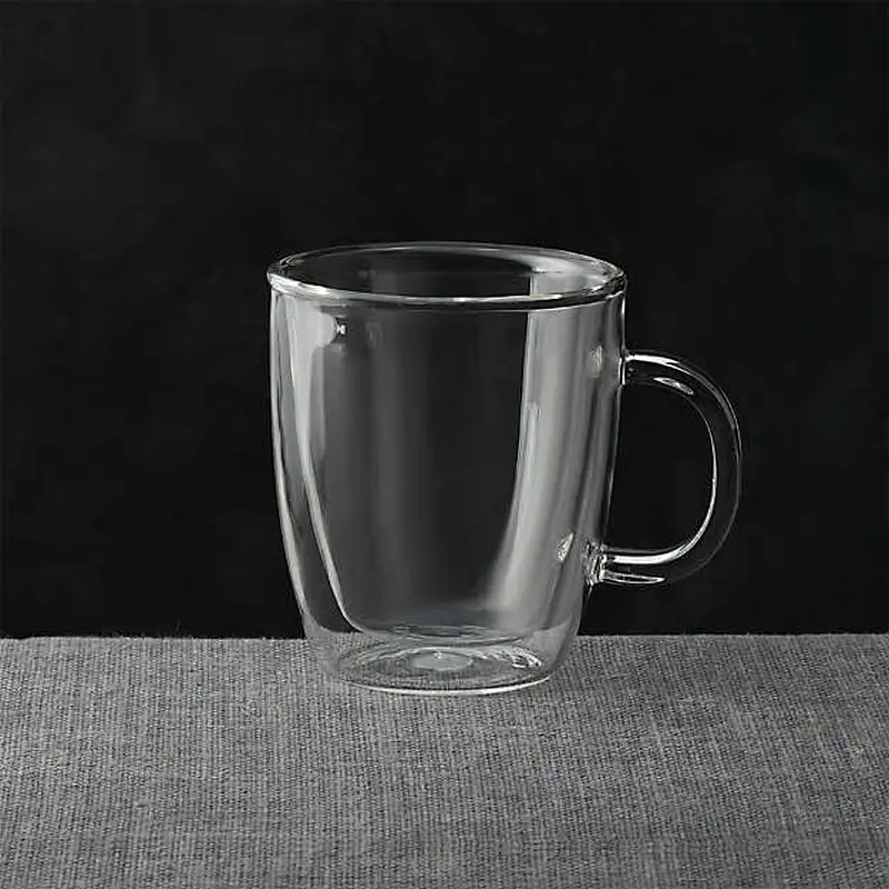 Manufacture Custom Coffee Tea High Borosilicate Handle Heat Resistant Mug Food Grade Hot Insulated Double Wall Glass Cup
