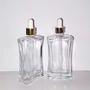 30ml 50ml 100ml flat square transparent glass dropper bottle with glass dropper bottle for essential oil Perfume bottle