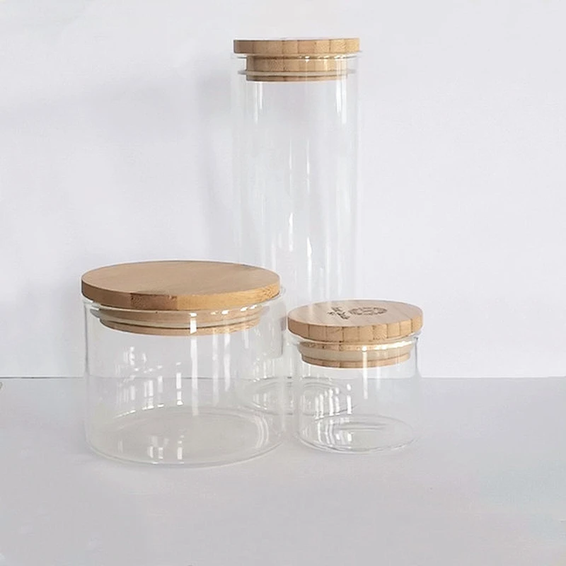 85mm Diameter Bamboo Lid Glass Sealed Jar High Borosilicate Glass Storage Jar Snack Seasoning Glass Jar