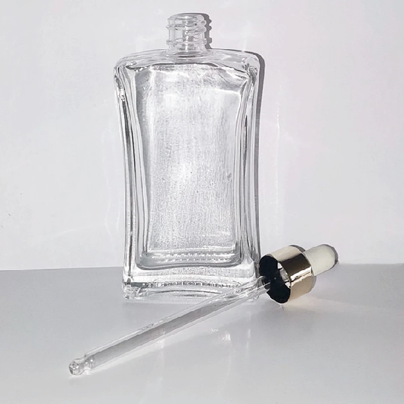 30ml 50ml 100ml flat square transparent glass dropper bottle with glass dropper bottle for essential oil Perfume bottle